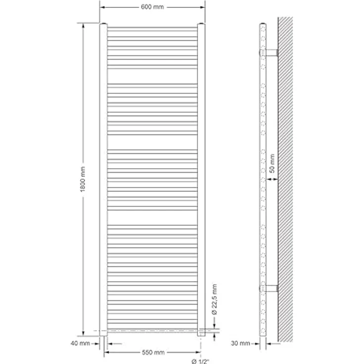 LuxeBath Badheizkörper 600x1800mm Chrom Gerade Heizkörper mit Seitenanschluss, 628 Watt Wärmeleistung, Wandmontage-set, robustes Design – Bild 2