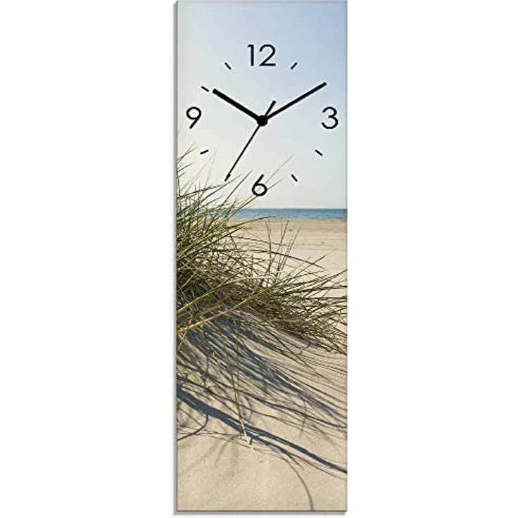 ARTLAND Wanduhr ohne Tickgeräusche Glas Funkuhr 20x60 cm Rechteckig Lautlos Strand Nordsee Meer Landschaft Küste Meer Maritim S9ZI – Bild 1