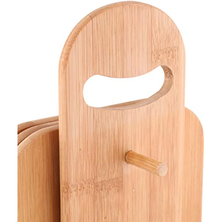 Axentia Schneidebrett-Set 7 teilig - 6 Brettchen aus Bambus-Holz - Brettchenständer mit Frühstücksbrettchen - Holzbrett hohe Schnittfestigkeit & schonend für Messerklinge - Brett für Küche – Bild 7