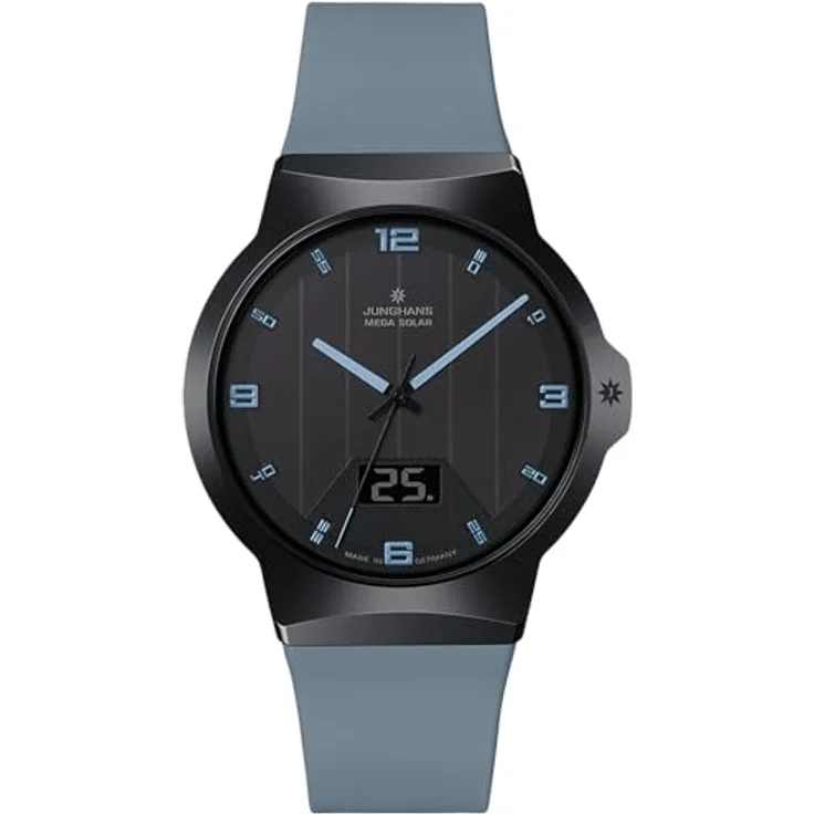JUNGHANS Funk-Solar Herrenuhr Force Mega Solar Eisgrau 018/1401.00, Armbanduhr mit Keramikgehäuse und Antireflex-Saphir Uhrglas