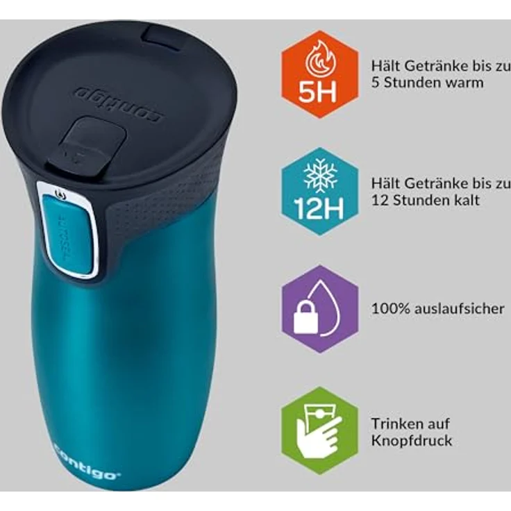 Contigo Thermobecher West Loop Autoseal, Edelstahl Isolierbecher, Reisebecher, Kaffebecher To Go, 100% dicht, auslaufsicher, hält bis zu 5h heiß,12h kalt, 470 ml – Bild 3