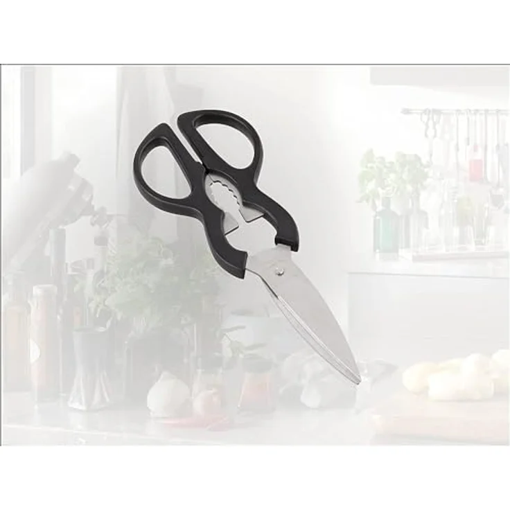 Leifheit Küchenschere mit scharfen Edelstahlklingen, Haushaltsschere 25 cm mit ergonomischen Griffen, rostfrei, Multifunktions-Küchenschere mit Nussknacker, Flaschenöffner und Schraubverschlussöffner – Bild 3