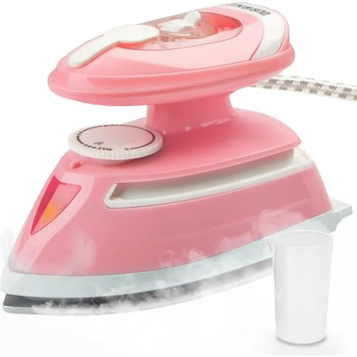 Duronic SI4 PW Mini Reise-Dampfbügeleisen, 420W mit variabler Temperaturregelung und 30 ml Wassertank, Pink-Weiß