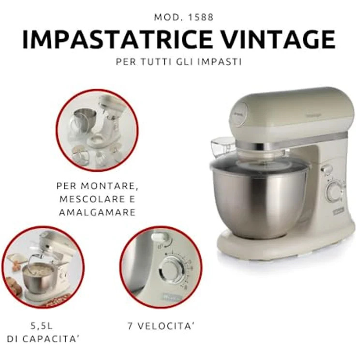 Ariete 1588 03 Vintage Küchenmaschine, Kunststoff, Beige – Bild 2