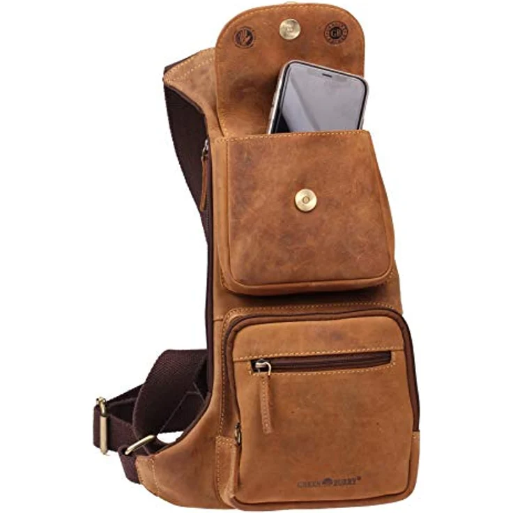 Greenburry Umhängetasche Vintage Original, Leder, mit 2 Fächern und 2 Reißverschlussfächern, braun – Bild 3