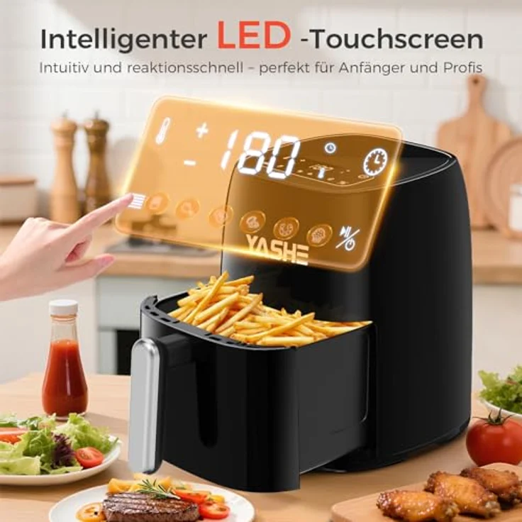 YASHE 4,2L Heißluftfritteuse mit 1500W, LED-Touchscreen, 6 Programmen, rot – Bild 5