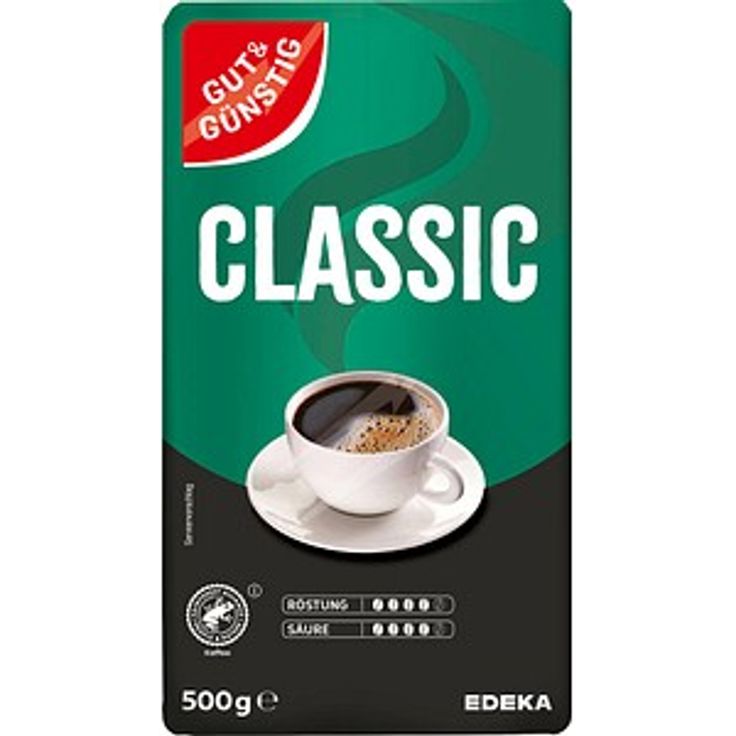 GUT&GÜNSTIG CLASSIC Kaffee, gemahlen, kräftiges Aroma aus Arabica- und Robustabohnen, 500 g