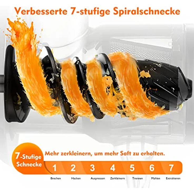 AMZCHEF Entsafter Gemüse und Obst Testsieger - Slow Juicer mit Rückwärts-Kau-Funktion - Saftpresse Elektrisch, Zerkleinern ohne Filtern - Silber – Bild 3