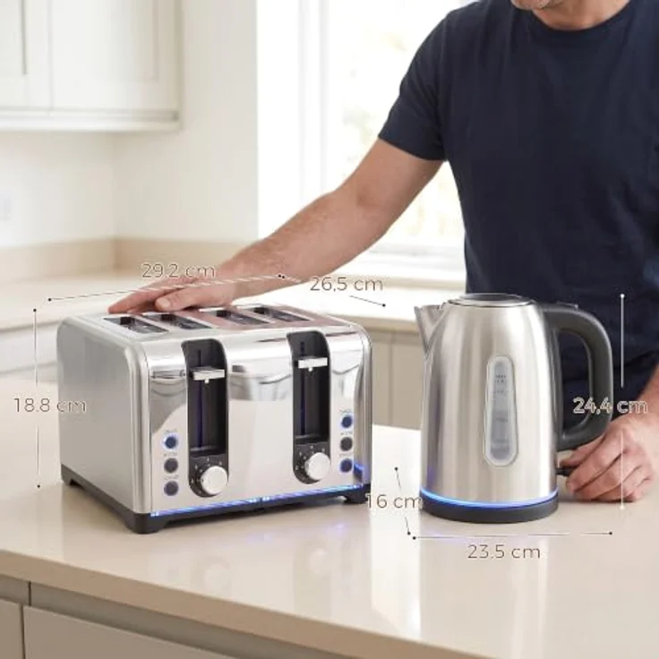 HOMCOM Wasserkocher und Toaster Set, 1,7 l Schnellkoch-Wasserkocher und 4-Scheiben-Toaster, Silber – Bild 9