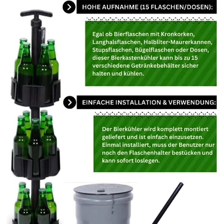 Hopfenhöhle Lift - Das Original! I Automatisches Hebesystem I Flexible Kapazität für bis zu 15 Getränke (0,33/0,5 l) I Erdkühlung | Einfache Installation I Wetterfeste Konstruktion – Bild 5