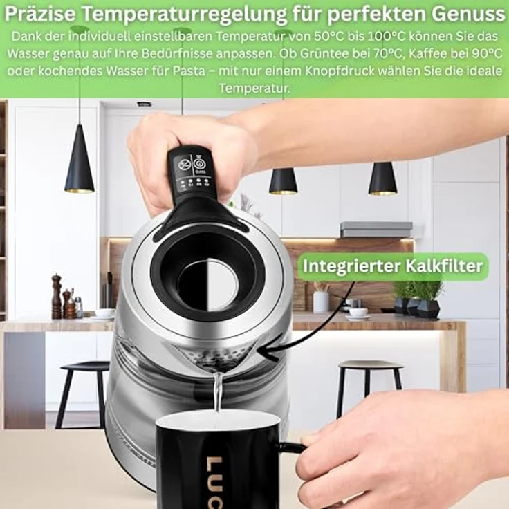 Ecosa EO-660 Glas-Wasserkocher, 2200W, 1,7L, Wasserstandsanzeige, Überhitzungsschutz – Bild 6