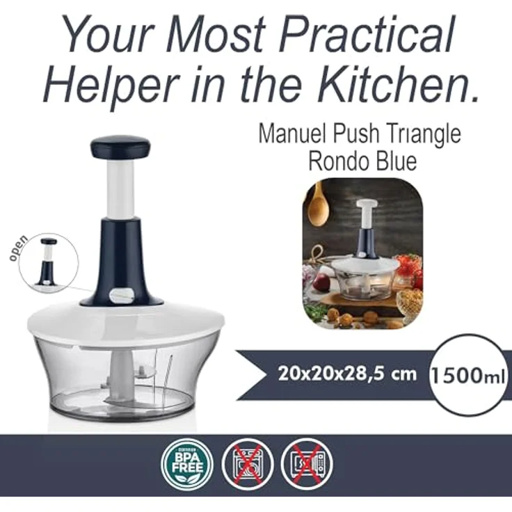 Vip Ahmet Basmalı El Rondosu, Kırmızı 1500 ml, Lebensmittelzerkleinerer mit 3-Klingen-System und BPA-freiem Design – Bild 2