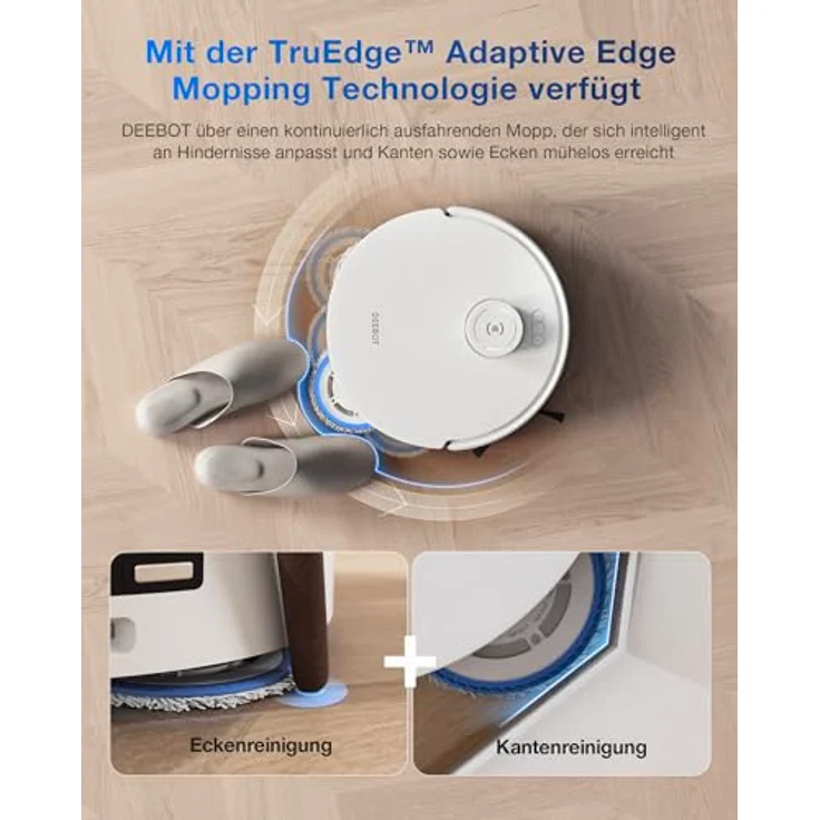 ECOVACS DEEBOT T30 PRO Omni Saugroboter mit Wischfunktion, mit TrueEdge Moppin, Zero Tangle Bürste, 11.000 PA Saugkraft mit heißem Wasser und Smart Rewash, Farbe Silber – Bild 2