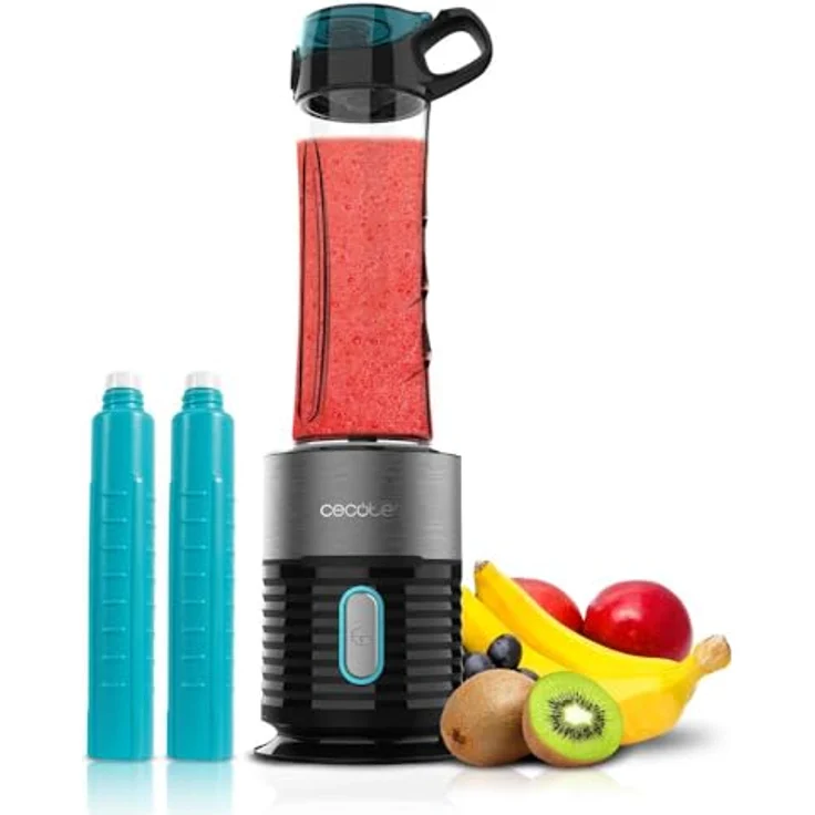 Cecotec Power Titanium 650 EasyGo Inox, Einzel-Standmixer mit 650W, 4-Klingen-Messer mit schwarzer Titanbeschichtung, inkl. 2 Kühlschläuche und 2 robuste 600ml-Becher – Bild 1
