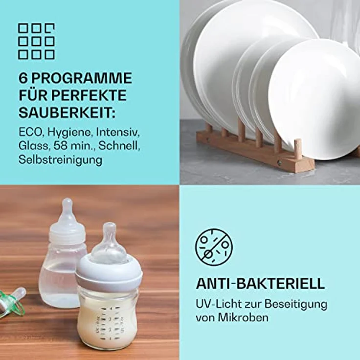 Klarstein Havasia UV 6 silber, Tischgeschirrspüler, E, Geräuschemissionsklasse C, Geräuschemissionen 49 Dezibel – Bild 4