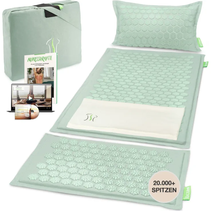 BACKLAxx® Akupressurmatte "Magnum" (5teilig + gratis-Download, Halbleinen, Naturkautschuk, große Spitzenanzahl)