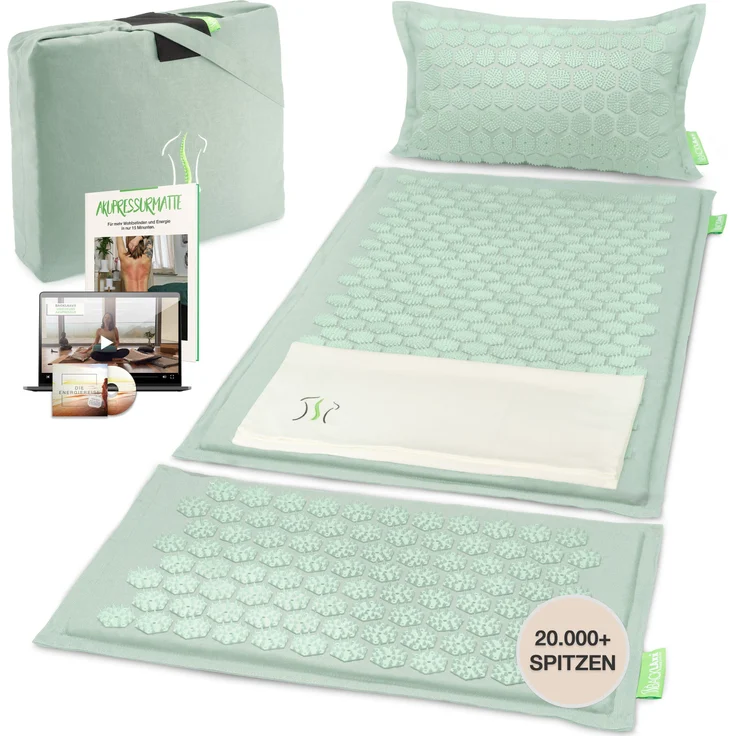 BACKLAxx® Akupressurmatte "Magnum" (5teilig + gratis-Download, Halbleinen, Naturkautschuk, große Spitzenanzahl)