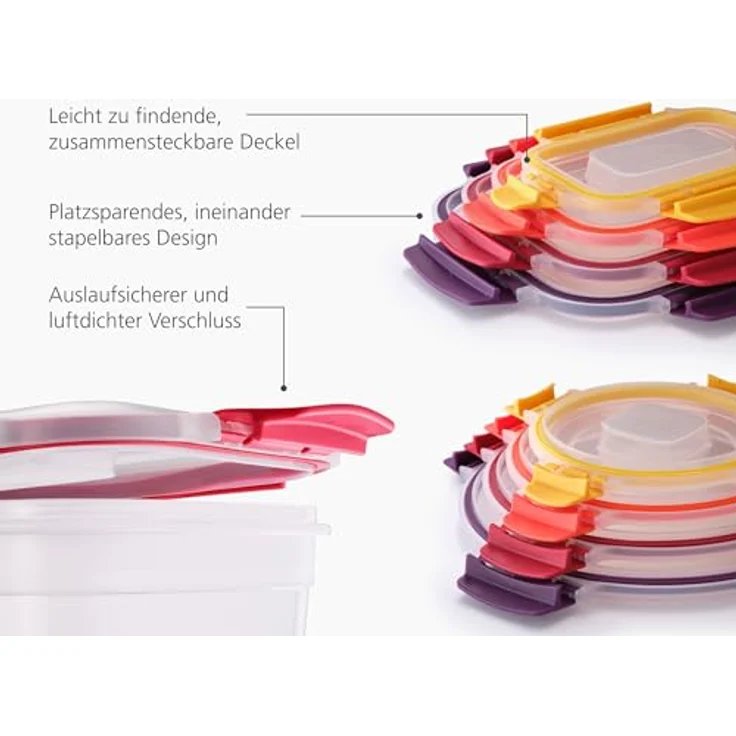 Joseph Joseph Nest Lock 8-tlg. Frischhaltedosen-Set, luftdicht und auslaufsicher, rund und rechteckig, BPA-frei, platzsparendes Design – Bild 4