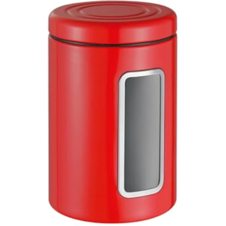 WESCO Vorratsdose Classic Line, rotes pulverbeschichtetes Stahlblech, 2 Liter Volumen, Sichtfenster aus Acryl