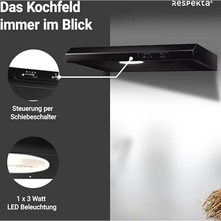 respekta Dunstabzugshaube Unterbauhaube Abzugshaube Unterbau 60 cm schwarz – Bild 4