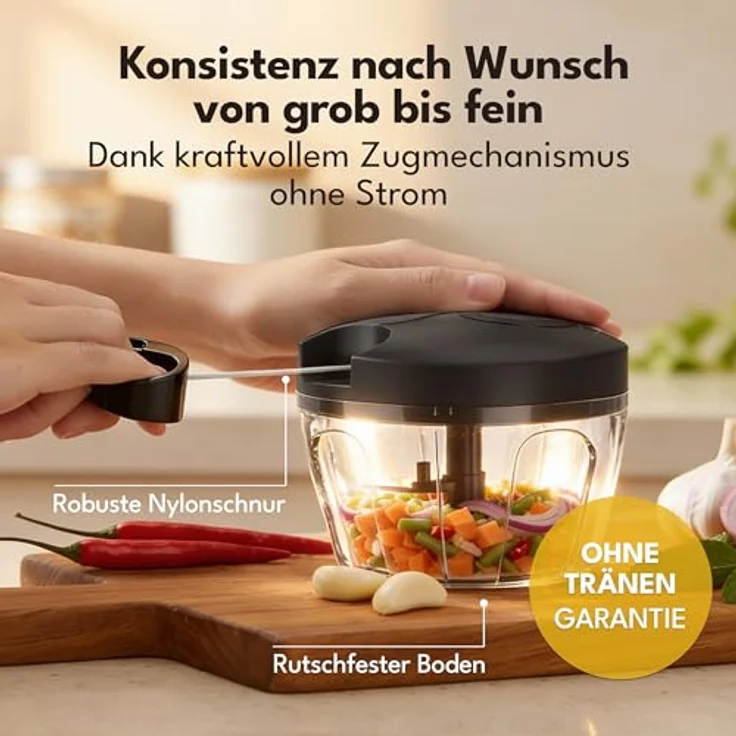 Lebenlang Manueller Zerkleinerer, 400 ml, mit Edelstahlklingen, spülmaschinengeeignet, BPA-frei, rutschfeste Basis – Bild 3