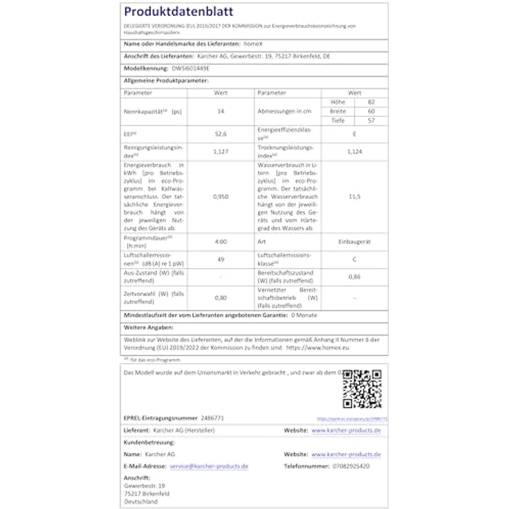 homeX DWSI601449E Geschirrspüler 60 cm, teilintegrierbar, 14 Maßgedecke, 6 Programme, leise mit 49 dB, Energieeffizienzklasse E – Bild 16