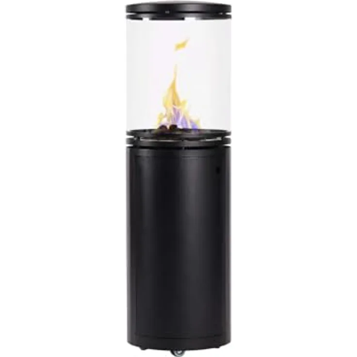 Le Feu Patio, Terrassenheizstrahler, Gas Powered Heater 8,7 kW, schwarz, 360° Blick auf die Flamme, inklusive Lavasteinen, mobil mit Zwillingsrädern
