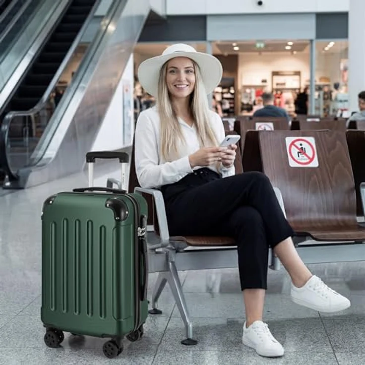 YONSLY Hartschalen Reisekoffer S, Trolley mit 360° Lenkrollen, Zahlenschloss und mehrstufigem Teleskopgriff, Dunkelgrün – Bild 2