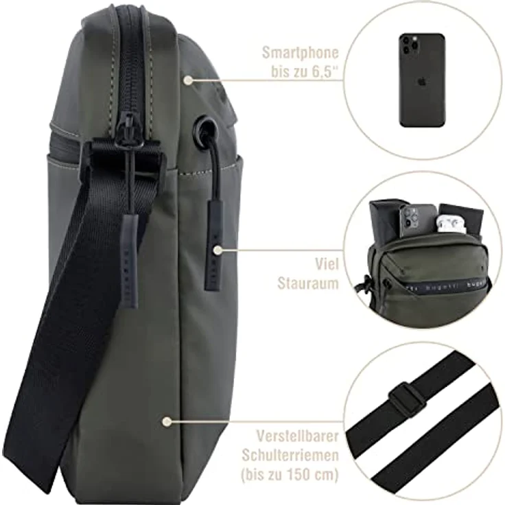 bugatti Blanc kleine Crossover-Umhängetasche, kompakte Schultertasche mit verstellbarem Tragegurt, olive – Bild 3