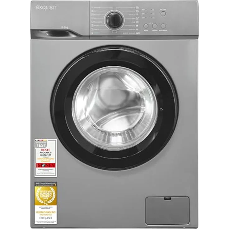 Exquisit WA56110-021A, schmale Waschmaschine 6 kg, Energieklasse A, 1000 U/min, Sportprogramm, leise 76 dB, inoxlook - Grau – Bild 1