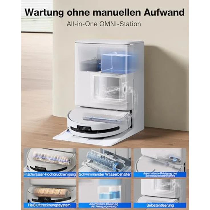 Ecovacs Deebot T90 Pro Omni, Roboter Staubsauger mit OZMO ROLLER 3.0, AI Fleckenerkennung, Allradantrieb, Farbe Weiß – Bild 6