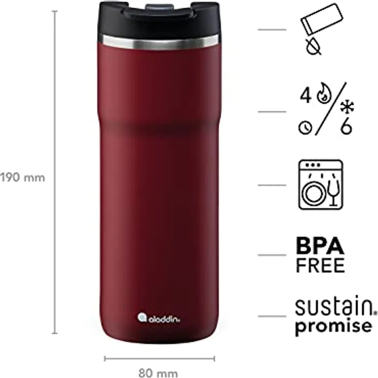 Aladdin Barista Java Thermavac Leak-Lock Edelstahl Thermobecher 0.47L Burgundy Red - Auslaufsicherer Becher - Kaffeebecher To Go Thermo - Hält 4 Stunden Heiß - BPA-Frei - Spülmaschinenfest – Bild 3