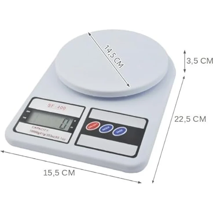 Ruhhy Elektronische Küchenwaage, digital, bis 10 kg mit 1 g Genauigkeit, weiß, inkl. 2 AAA-Batterien – Bild 2