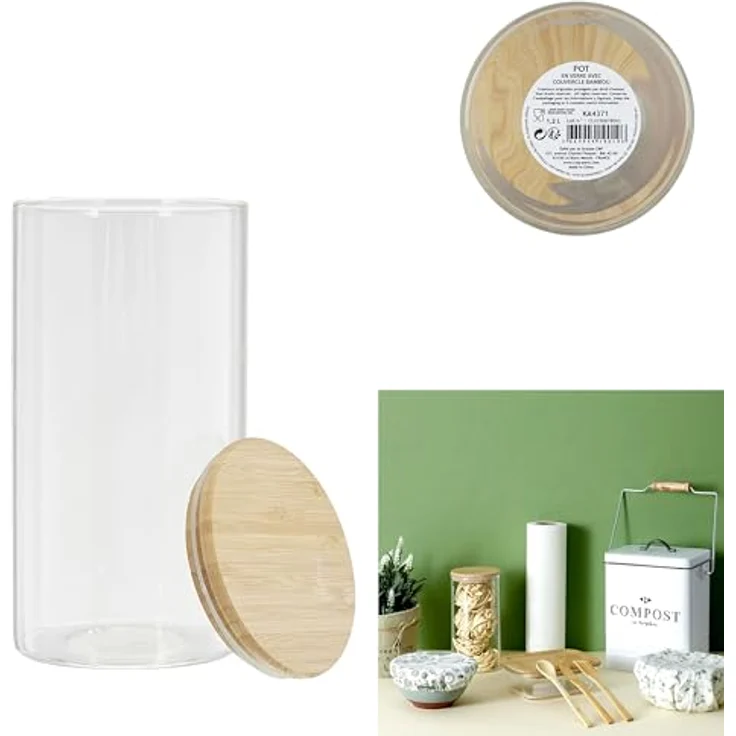COOK CONCEPT KA4371 Vorratsglas, 1,2 l, Borosilikatglas, Bambus, transparent, 10,3 x 10,3 x 20 cm – Bild 3