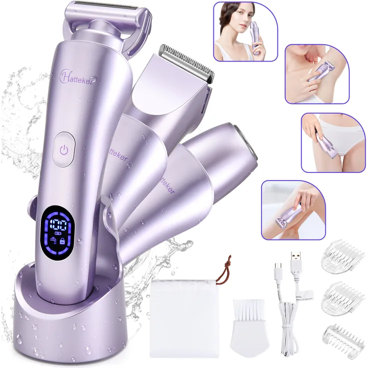 Hatteker Elektrischer Rasierer für Frauen Haartrimmer Bikini-Trimmer für Beine Bikini Achselhöhle Öffentliche Haare IPX7 Wasserdichtes Purpur
