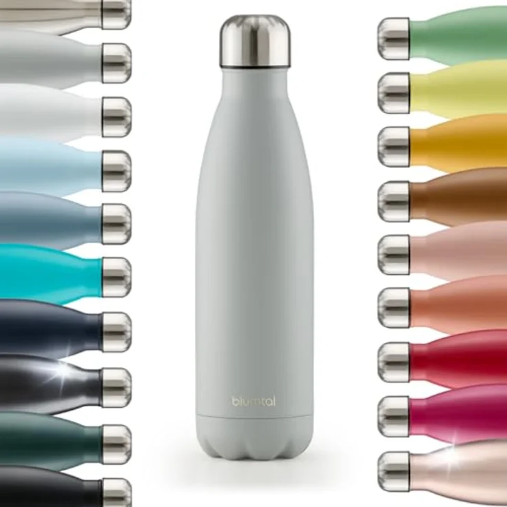 Blumtal® Trinkflasche Edelstahl Charles, 500 ml Thermosflasche in Ultimate Grey, BPA-frei, auslaufsicher, doppelwandige Isolierung für heiße und kalte Getränke – Bild 1