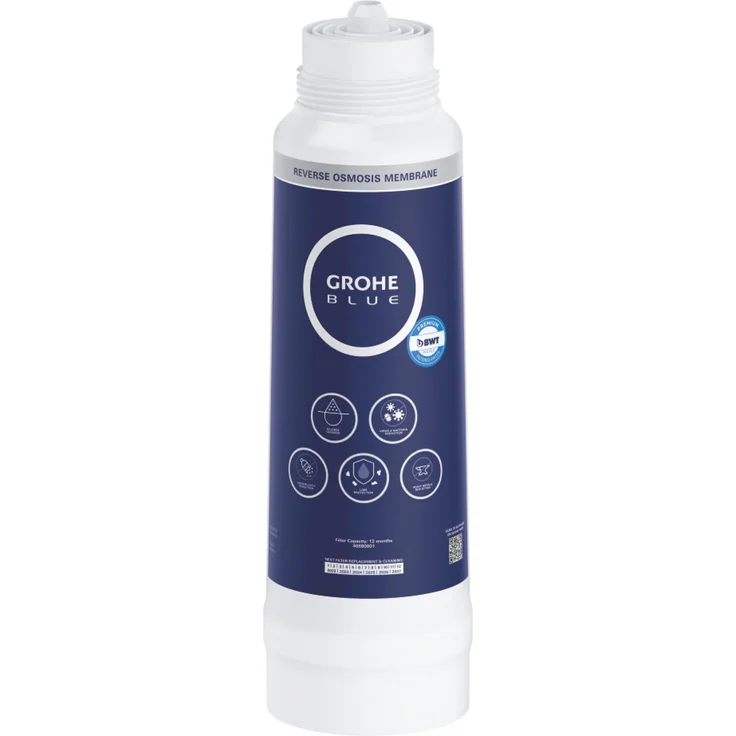 GROHE 40880001 Blue Umkehrosmose Filter, Wasserfilter für GROHE Blue Pure, 1,5 l/min Durchfluss, 97% Salzabweisung, 1 Jahr Filterlebensdauer
