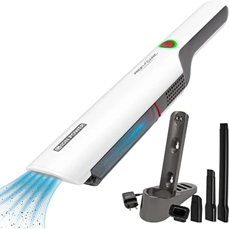 ProfiCare® Handstaubsauger beutellos für Auto und Haushalt, Handstaubsauger Akku inkl. 3 Düsen- und Bürstenaufsatz + Ladestation - kabelloser Handsauger mit bis zu 25 Minuten Laufzeit - PC AKS 3102