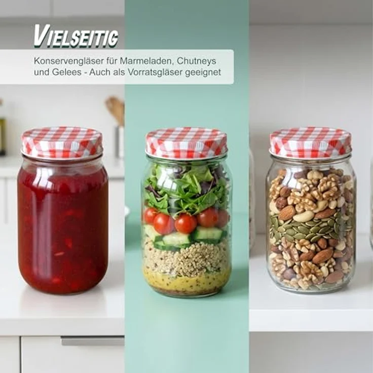 relaxdays Einmachglas Set 400 ml, 25er Pack, Twist-Off-Deckel, rot-weiß kariert, luftdicht, für Marmelade und Kompott – Bild 2