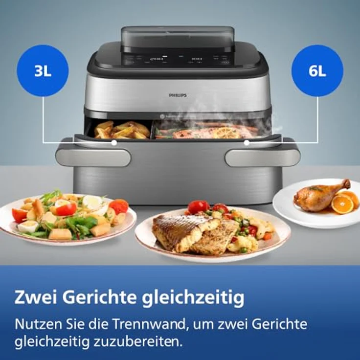 Philips Heißluftfritteuse NA565/02 Steam Airfryer 5000 Series, 9,5L Megabasket, 2750 W, Dampfgarfunktion, RapidAir Plus Technologie, inkl. Servierzange – Bild 8