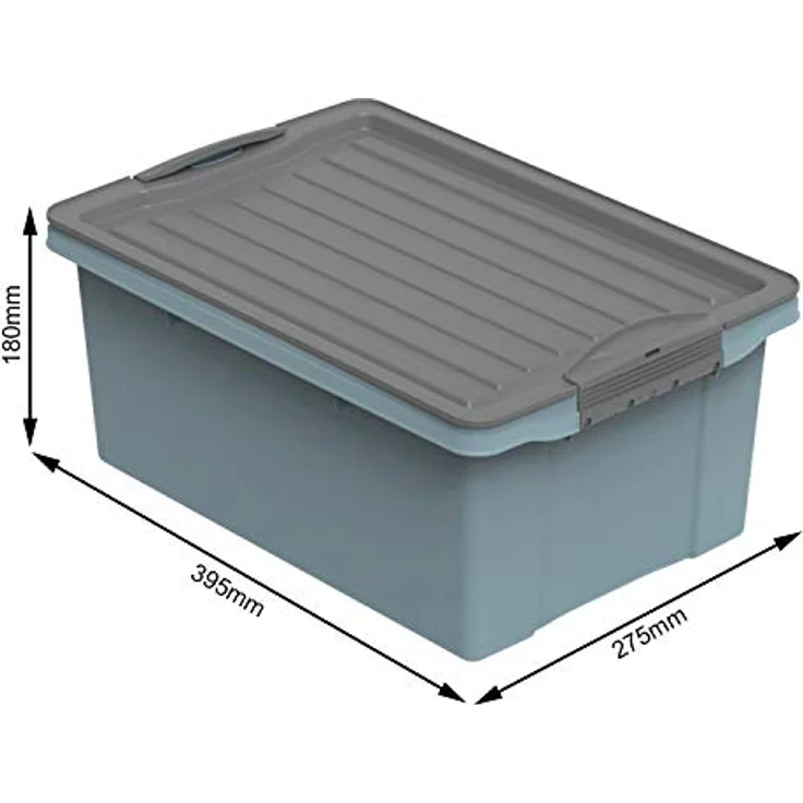 Rotho Compact Aufbewahrungsbox 13l, Kunststoffbox (PP recycelt) mit beidseitig verwendbarem Deckel, blau/anthrazit, BPA-frei, A4 Format (39,5 x 27,5 x 18 cm) – Bild 3