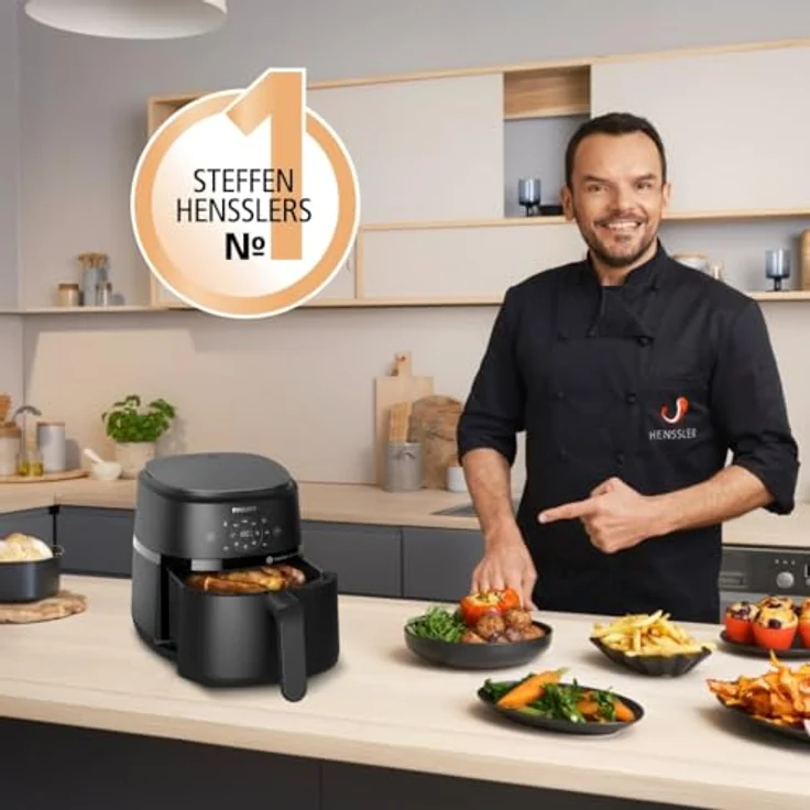 Philips Airfryer 2000 Series, Heißluftfritteuse mit 4,2L, digitalem Touchscreen, 13 Garoptionen, 9 voreingestellten Funktionen, 1500W Leistung, schwarz – Bild 3