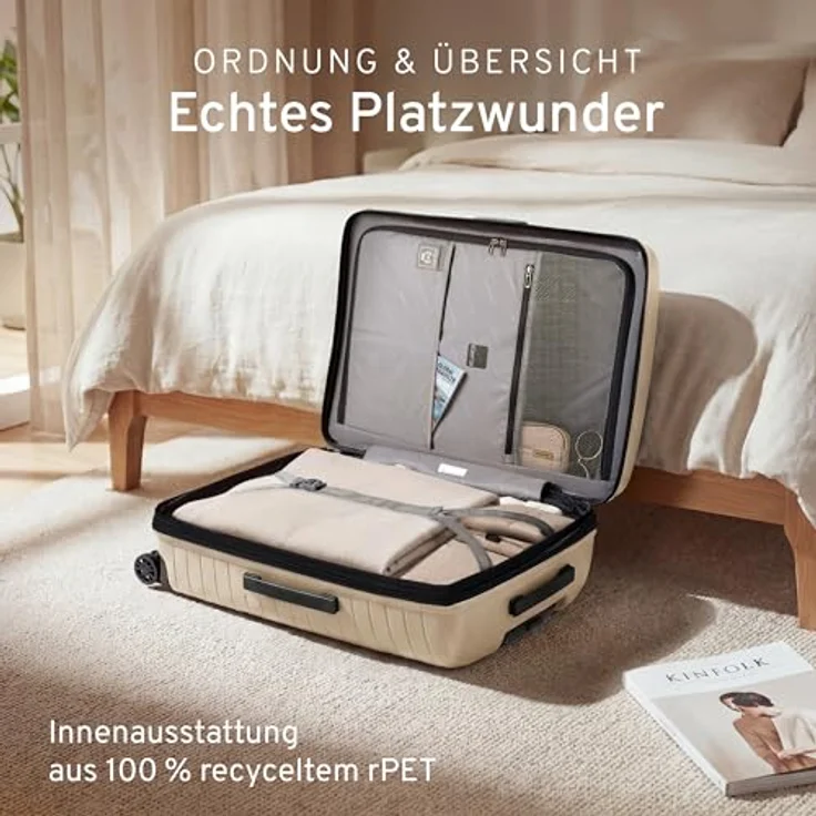 Stratic Novium 4 Rollen Kabinentrolley S 55 cm mit Laptopfach und Dehnfalte, beige – Bild 5