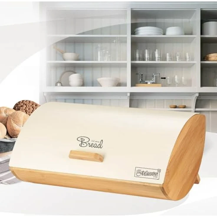 Feel Maestro Brotkasten MR-1775-IVORY, Elfenbein Holz Metall Bambus, 25 x 13,3 x 36,5 cm – Bild 3