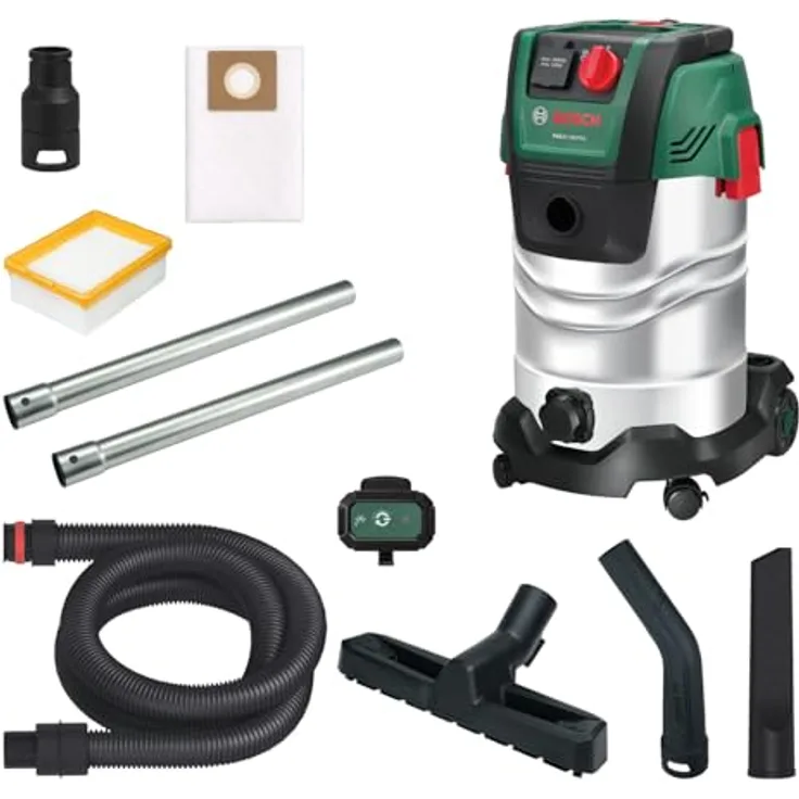 Bosch PAS30-240PRS, kabelgebundener Nass- und Trockensauger mit 1.300-W-Motor, HEPA-Filter und Fernbedienung, inkl. Edelstahl-Verlängerungsrohre und 2,2 m Schlauch