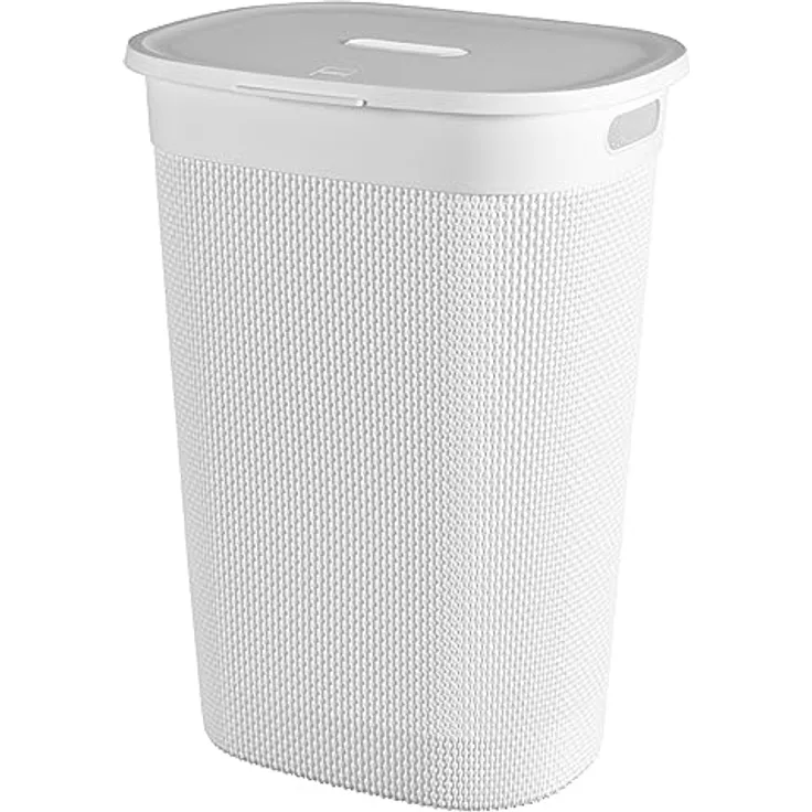 Curver Keter Wäschebehälter für Badezimmer, Weiß, 55 Liter, 70% recyceltes Material, perforierte Oberfläche, 45 x 35 x 61 cm