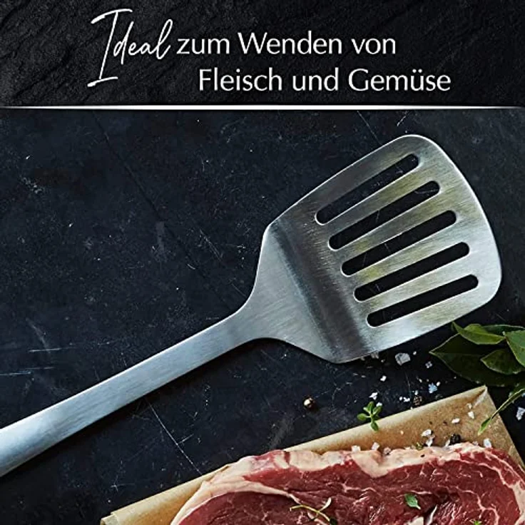 Edelstahl Wender Pfannenheber Küchenhelfer Bratenwender Grillwender Bratenheber Fleischwender Pfannenschaufel Silber – Bild 2