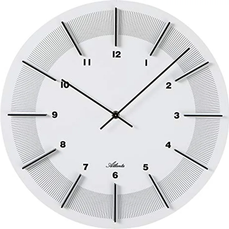 Atlanta Moderne große Wanduhr Quarz, 40 cm MDF-Gehäuse, erhabene Ziffern, Weiss