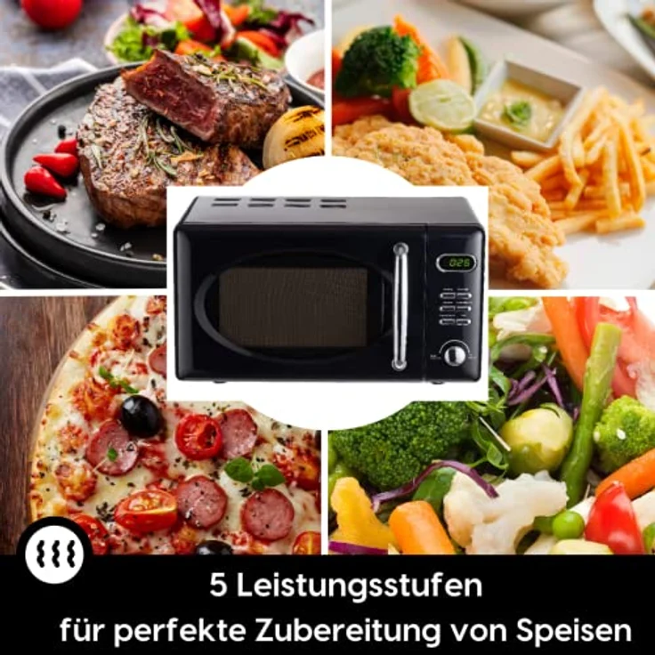 PKM WOLKENSTEIN Mikrowelle WMW720, Retro, Standgerät, 700 Watt, schwarz, 20 Liter Garraum, 8 Automatik-Programme, Drehteller, 60 Min Timer, Kindersicherung – Bild 3