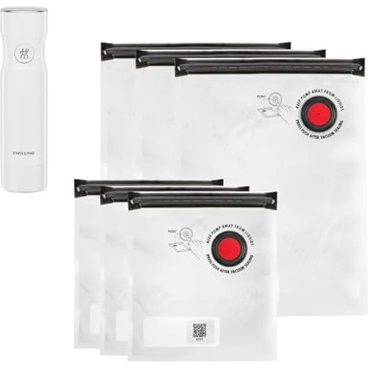 ZWILLING FRESH & SAVE Vakuum Pumpenset, 7-teilig mit Ladekappe, Größe S/M, Weiß